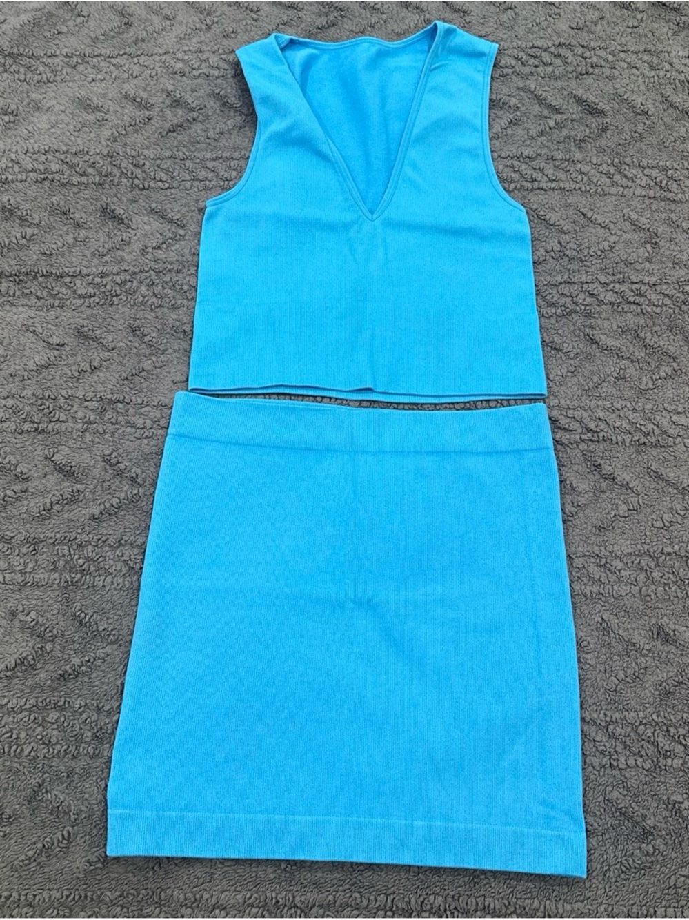 Bright Blue V-Neck Crop Top and Mini Skirt Set
